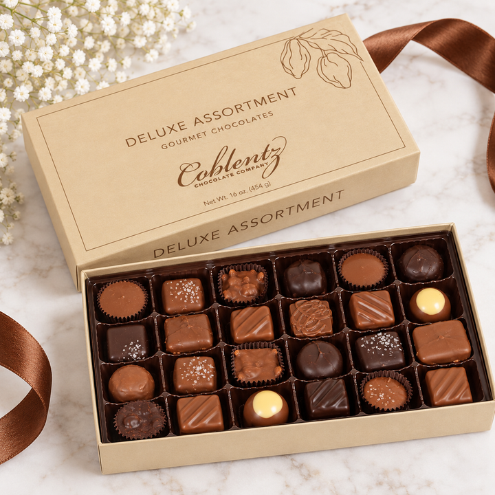 Large deluxe assortment chocolate box with 24 gourmet chocolates